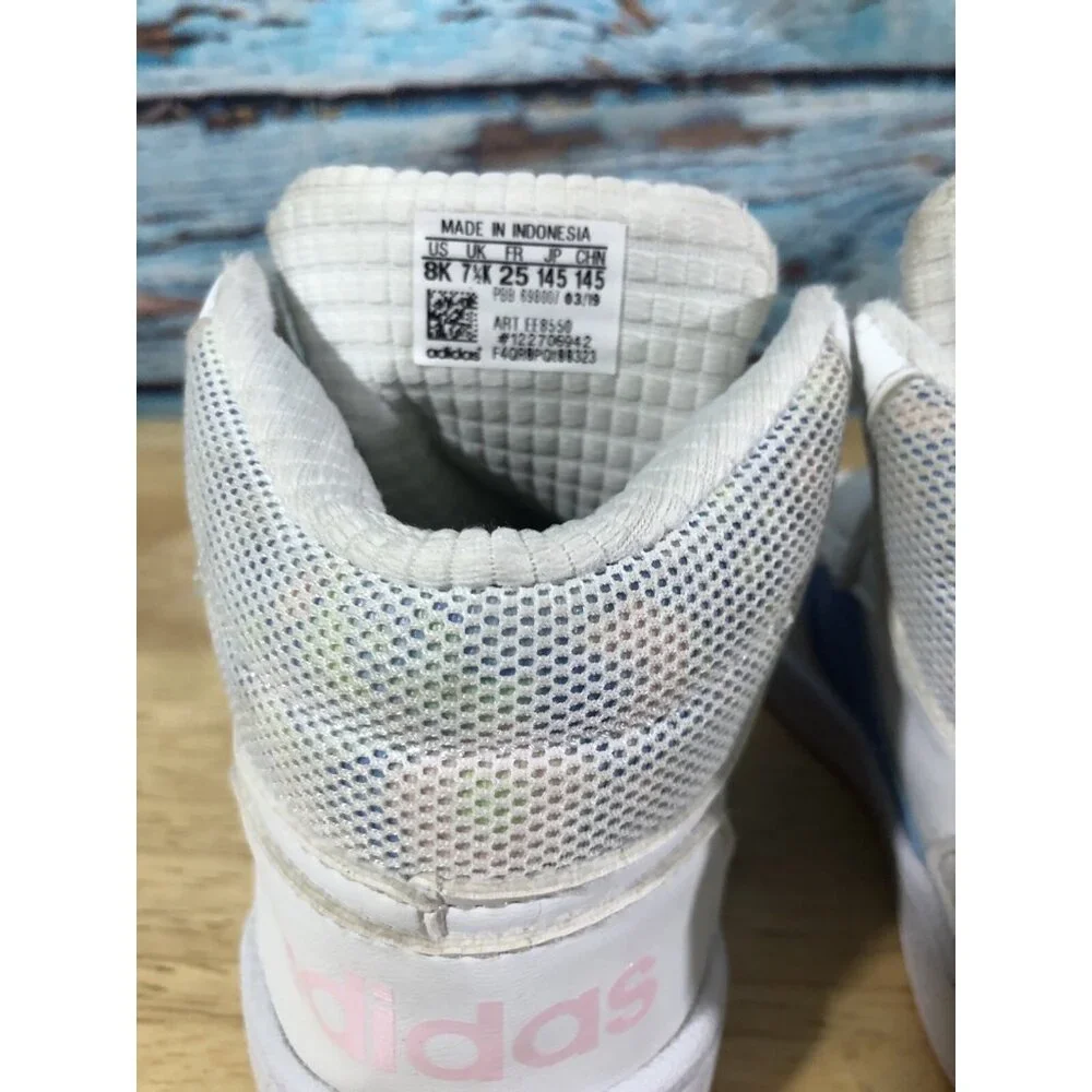 ADIDAS Shoes Hoops‎ White Blue And Pink High Top Girls Size 8